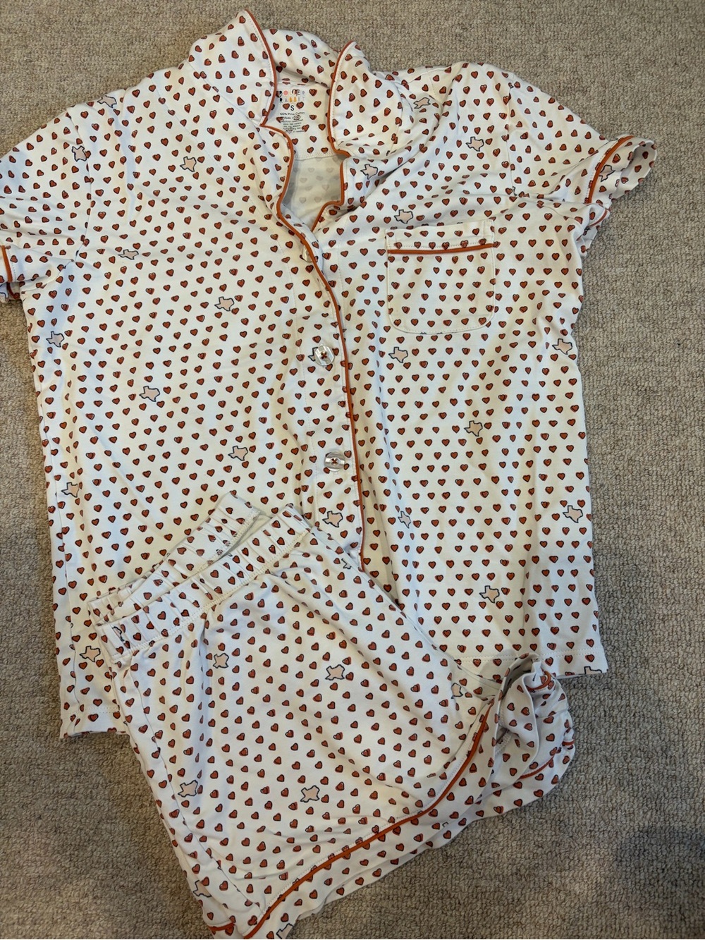 Roller Rabbit White Pajama Set with Red Heart Print